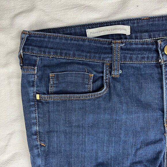 Anthropologie Pilcro Dark Wash Blue Jeans Sz 34 Stretch Denim Straight Mid-Rise - Picture 5 of 14